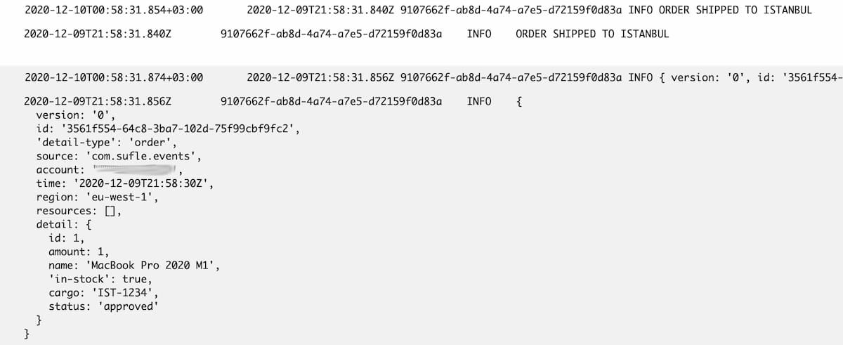 SpecificLocationOrderConsumerFunction logs