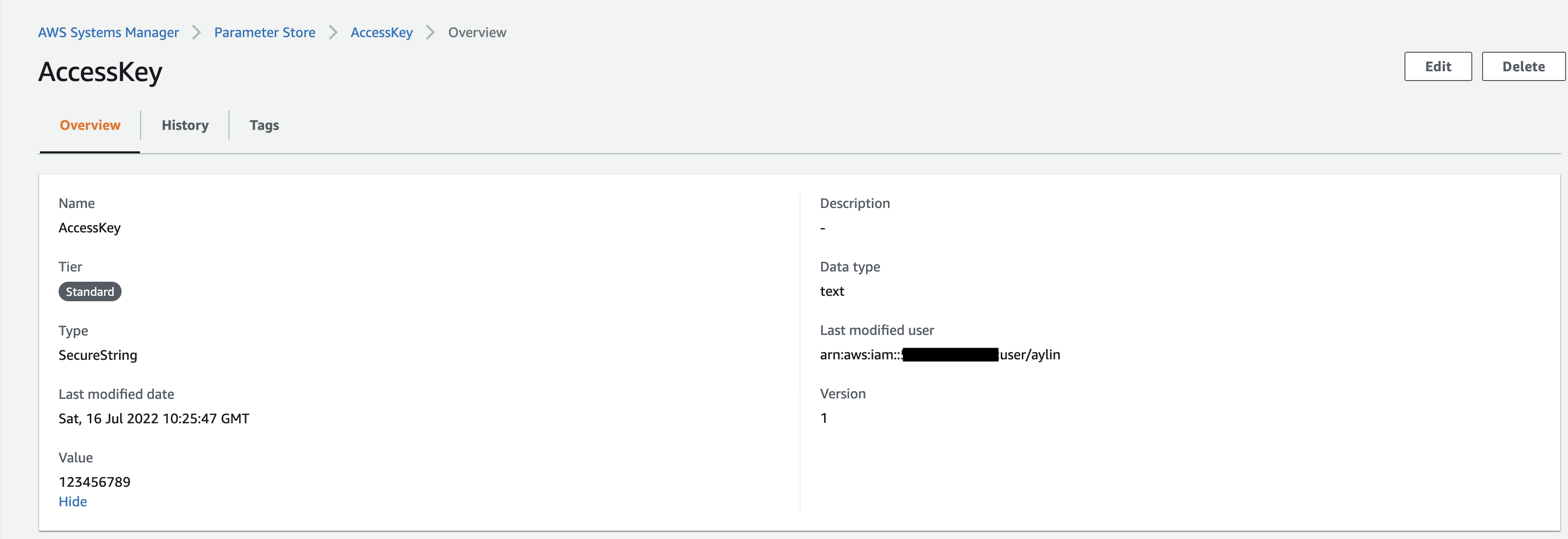 AWS Accesskey Detail Image