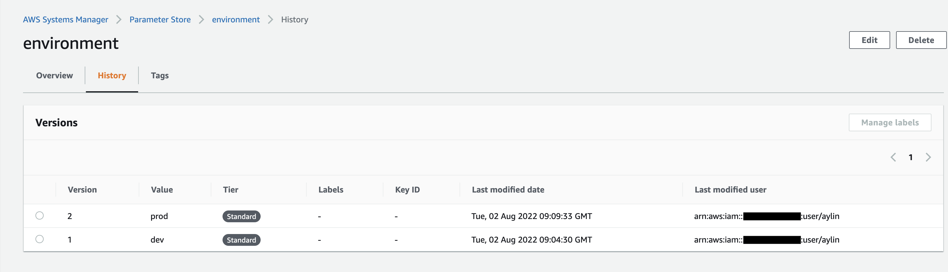 AWS Parameter Versions Image