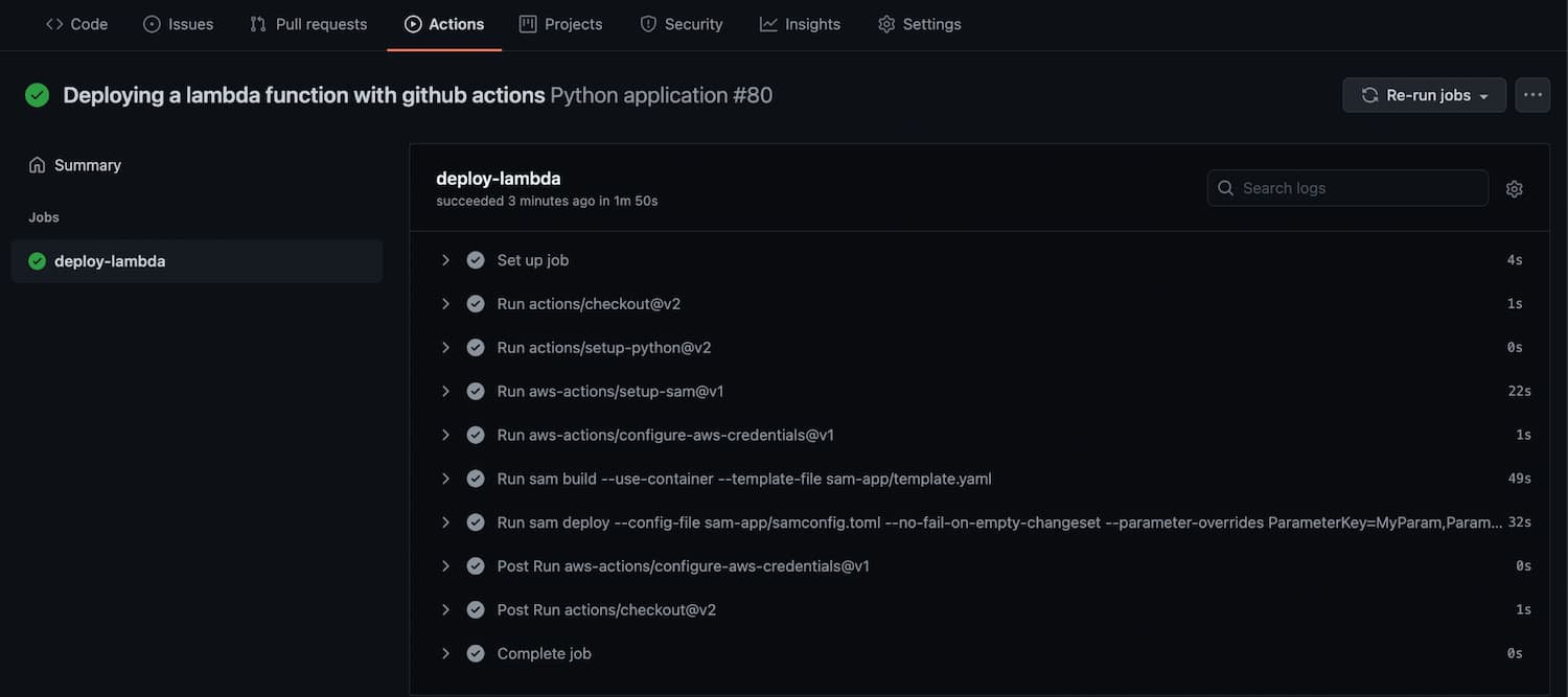 Deploying a lambda function with github actions