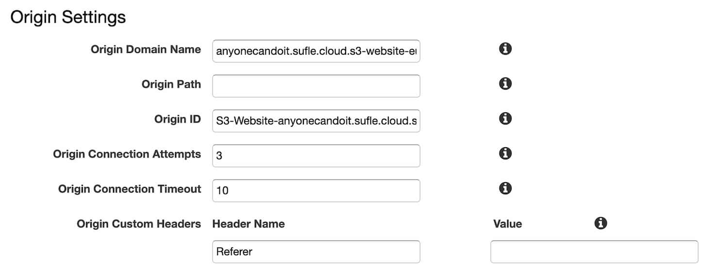 CloudFront create distribution