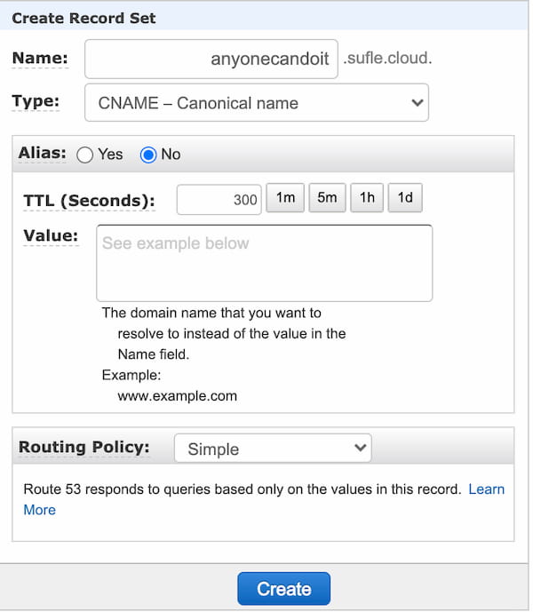 Create Record CNAME on Route53