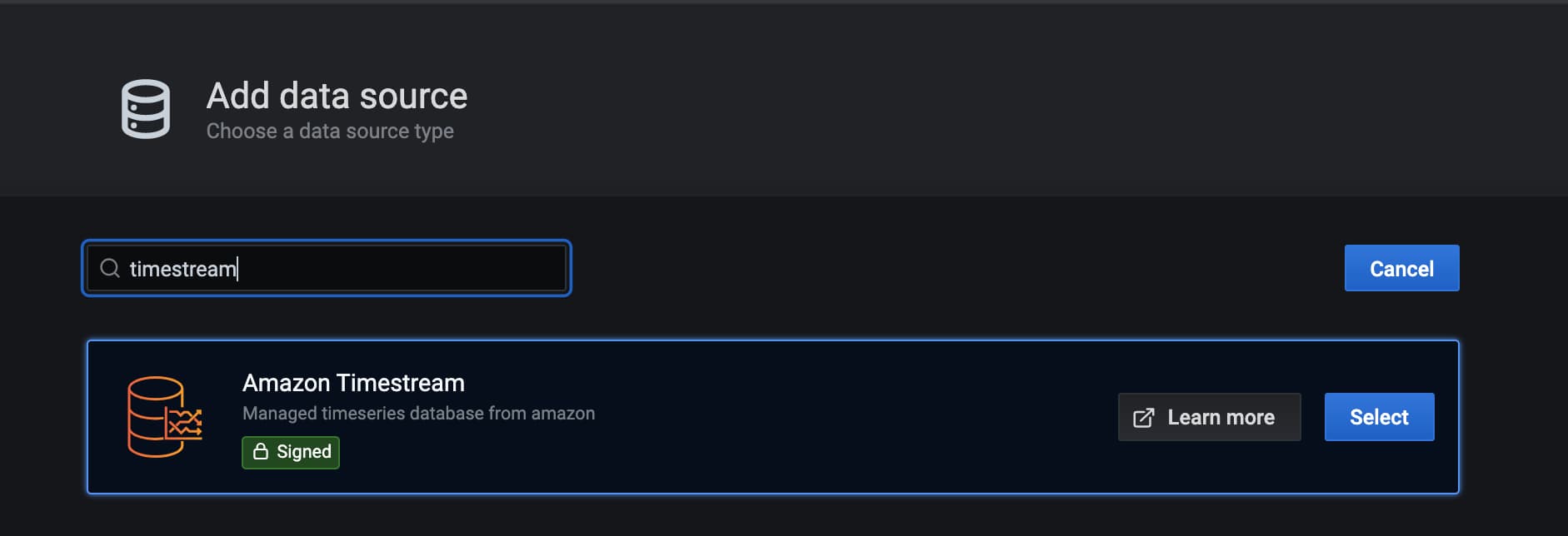 Add Amazon Timestream plugin to Grafana