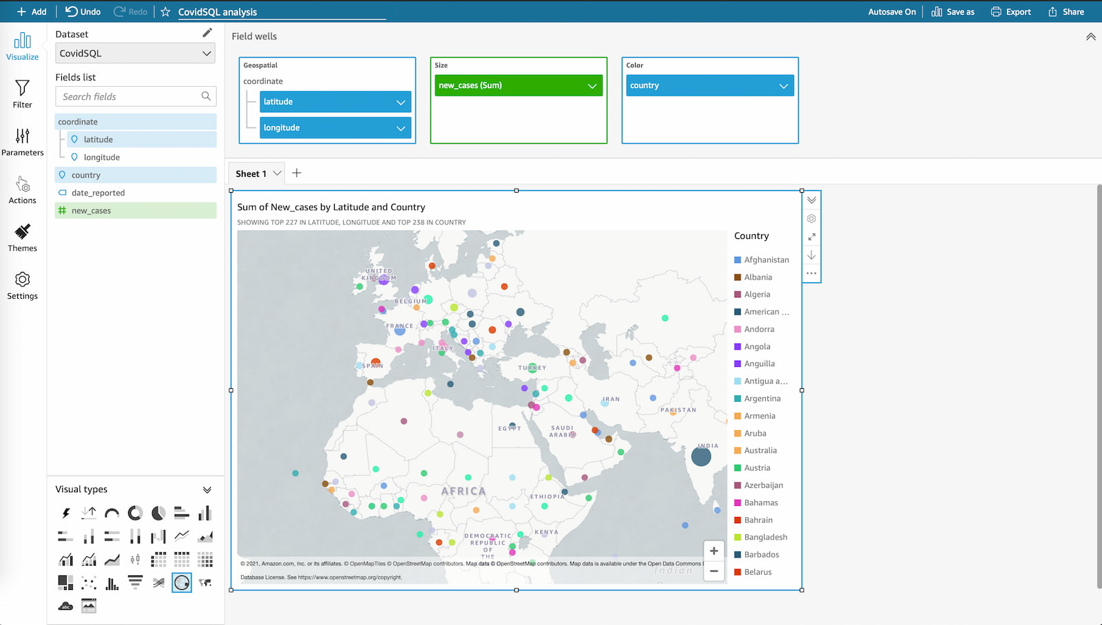 country data visualised on quicksight map